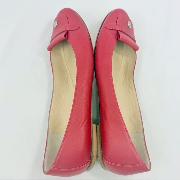 Longchamp Red Leather Logo Snap Toe Italian Made Slip On Classic Ballet Flats - Picture 9 of 15